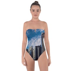 Skyscraper City Architecture Urban Tie Back One Piece Swimsuit by Celenk