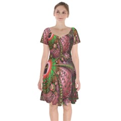 Fractal Symmetry Math Visualization Short Sleeve Bardot Dress by Celenk