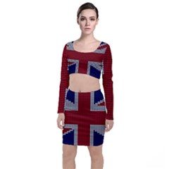 Union Jack Flag British Flag Long Sleeve Crop Top & Bodycon Skirt Set by Celenk