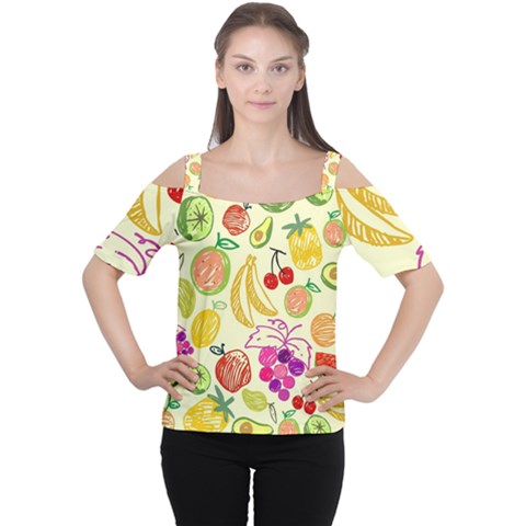 Cute Fruits Pattern Cutout Shoulder Tee by paulaoliveiradesign