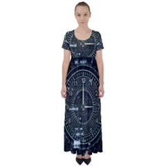 Time Machine Science Fiction Future High Waist Short Sleeve Maxi Dress by Celenk