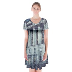 Storm Rain Lightning Weather Short Sleeve V-neck Flare Dress by Celenk