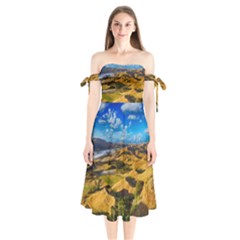 Hills Countryside Landscape Rural Shoulder Tie Bardot Midi Dress by Celenk