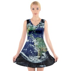 Earth Internet Globalisation V-neck Sleeveless Skater Dress by Celenk