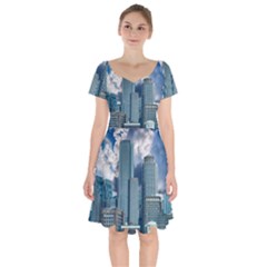 Tower Blocks Skyscraper City Modern Short Sleeve Bardot Dress by Celenk