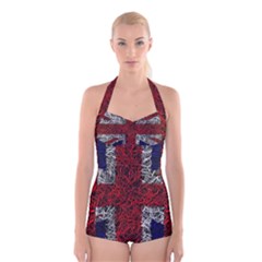 Union Jack Flag Uk Patriotic Boyleg Halter Swimsuit  by Celenk