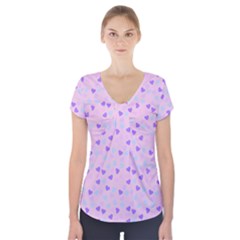 Blue Pink Hearts Short Sleeve Front Detail Top by snowwhitegirl