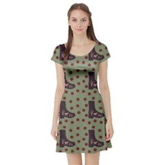 Deer Boots Green Short Sleeve Skater Dress by snowwhitegirl