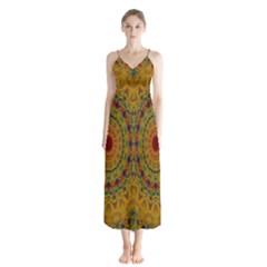 India Mystic Background Ornamental Button Up Chiffon Maxi Dress by Nexatart