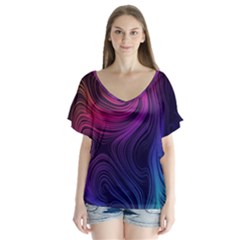 Abstract Pattern Art Wallpaper V-neck Flutter Sleeve Top by Nexatart