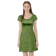 Stars In The Wooden Forest Night In Green Short Sleeve Skater Dress by pepitasart