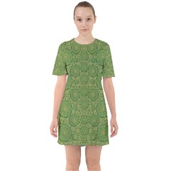 Stars In The Wooden Forest Night In Green Sixties Short Sleeve Mini Dress by pepitasart