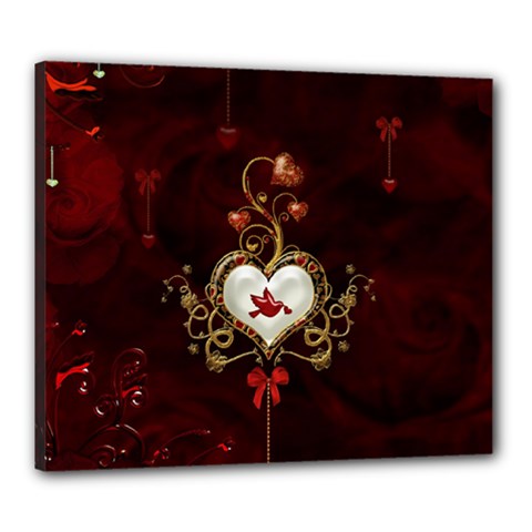 Wonderful Hearts With Dove Canvas 24  X 20  by FantasyWorld7