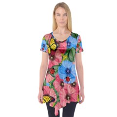 Floral Scene Short Sleeve Tunic  by linceazul