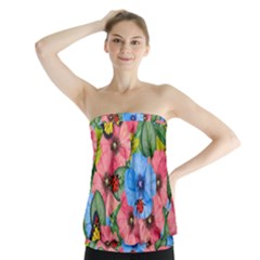 Floral Scene Strapless Top by linceazul