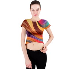 Abstract Colorful Background Wavy Crew Neck Crop Top by Nexatart