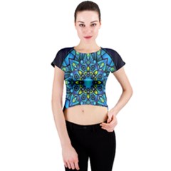 Mandala Blue Abstract Circle Crew Neck Crop Top by Nexatart