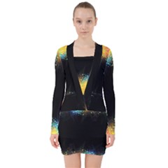 Frame Border Feathery Blurs Design V-neck Bodycon Long Sleeve Dress by Nexatart