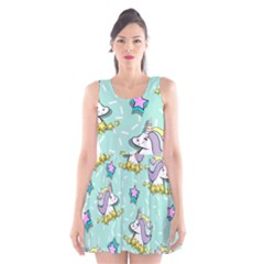 Magical Happy Unicorn And Stars Scoop Neck Skater Dress by Bigfootshirtshop