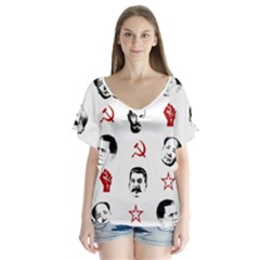 Communist Leaders V-neck Flutter Sleeve Top by Valentinaart