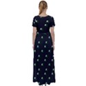 Pink Flowers On Black Big High Waist Short Sleeve Maxi Dress View2