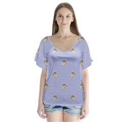 Monster Rats Hand Draw Illustration Pattern V-neck Flutter Sleeve Top by dflcprints