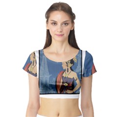 Java Indonesia Girl Headpiece Short Sleeve Crop Top by Nexatart