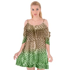 Knitted Wool Square Beige Green Cutout Spaghetti Strap Chiffon Dress by snowwhitegirl