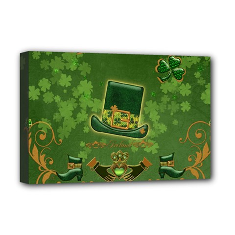 Happy St  Patrick s Day With Clover Deluxe Canvas 18  X 12   by FantasyWorld7