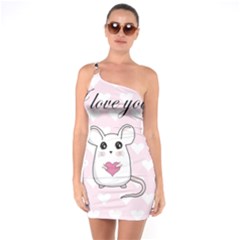 Cute Mouse - Valentines Day One Soulder Bodycon Dress by Valentinaart