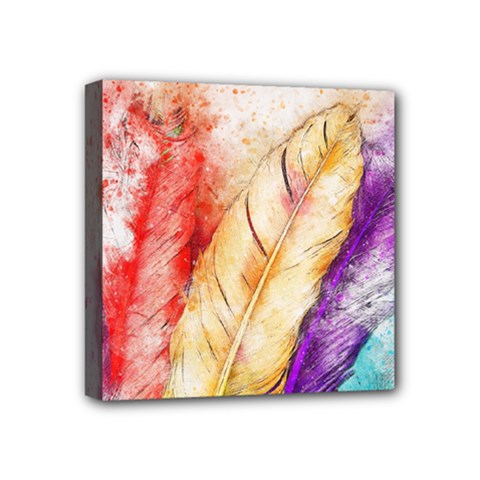 Feathers Bird Animal Art Abstract Mini Canvas 4  X 4  by Nexatart