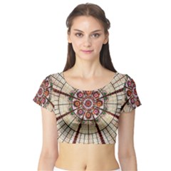 Pattern Round Abstract Geometric Short Sleeve Crop Top by Nexatart