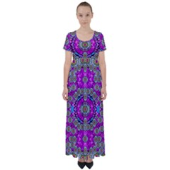 Spring Time In Colors And Decorative Fantasy Bloom High Waist Short Sleeve Maxi Dress by pepitasart