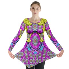 Fantasy Bloom In Spring Time Lively Colors Long Sleeve Tunic  by pepitasart