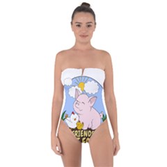 Friends Not Food - Cute Pig And Chicken Tie Back One Piece Swimsuit by Valentinaart