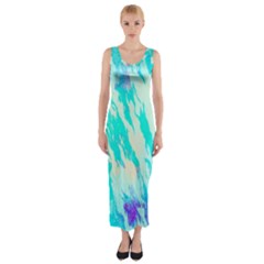 Blue Background Art Abstract Watercolor Fitted Maxi Dress by Nexatart