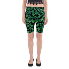 St  Patricks Day Clover Pattern Yoga Cropped Leggings by Valentinaart