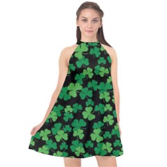 St  Patricks Day Clover Pattern Halter Neckline Chiffon Dress  by Valentinaart