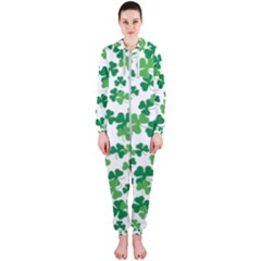 St  Patricks Day Clover Pattern Hooded Jumpsuit (ladies)  by Valentinaart