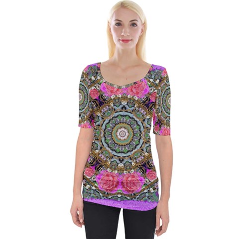 Roses In A Color Cascade Of Freedom And Peace Wide Neckline Tee by pepitasart