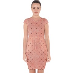 Dot Peach Capsleeve Drawstring Dress  by snowwhitegirl