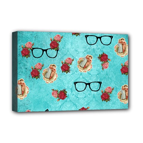 Vintage Glasses Blue Deluxe Canvas 18  X 12   by snowwhitegirl