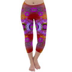 Shimmering Pond With Lotus Bloom Capri Winter Leggings  by pepitasart