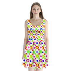 Multicolored Circles Motif Pattern Split Back Mini Dress  by dflcprints