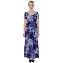 Rose Bushes Blue High Waist Short Sleeve Maxi Dress by snowwhitegirl