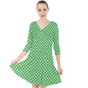 White Heart-Shaped Clover on Green St. Patrick s Day Quarter Sleeve Front Wrap Dress View1