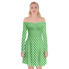 White Heart-shaped Clover On Green St  Patrick s Day Off Shoulder Skater Dress by PodArtist