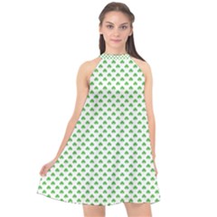 Green Heart-shaped Clover On White St  Patrick s Day Halter Neckline Chiffon Dress  by PodArtist