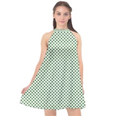 Shamrock 2-tone Green On White St Patrick’s Day Clover Halter Neckline Chiffon Dress  by PodArtist