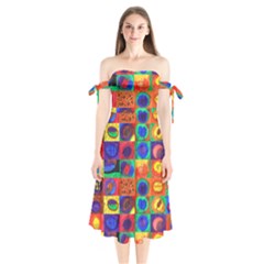 Water Color Eggs Tile Shoulder Tie Bardot Midi Dress by snowwhitegirl